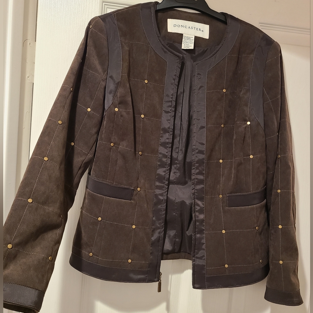 Doncaster Chocolate Brown SOFT Quilted Zip Blazer Jacket Chic - Picture 5 of 16
